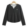 Women's 3XL Spring and Autumn Tops New Embroidered Button V-neck German Velvet All-match Fashion Long-sleeved T-shirt