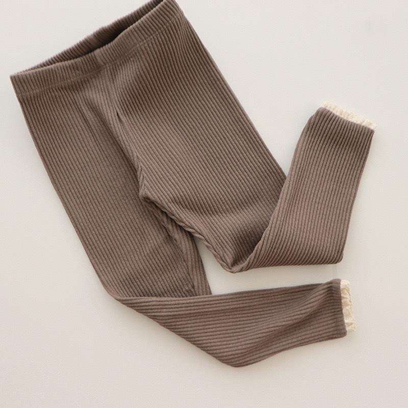 Korean Style Girls' Cotton Leggings with Striped Lace, High Elasticity, Spring/Autumn Trousers for Little Girls