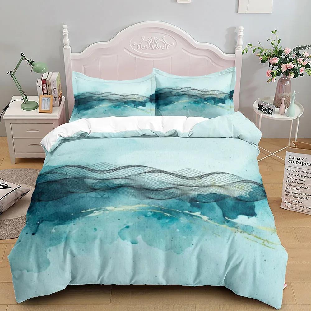 

Turquoise Heart Wave Abstract Duvet Cover Set King Queen Double Full Twin Single Size Bed Linen Set EU single(135x200cm)