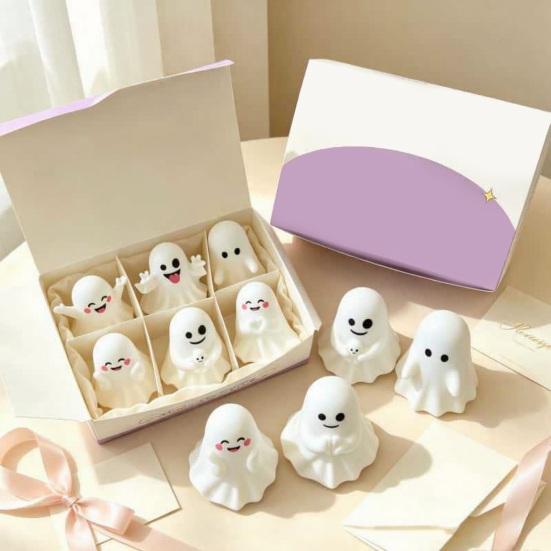 Cute PVC Halloween Ornaments 6Pcs Ghost Figurine, Pen Holder, Miniature Desk Decor, Funny Compact Holders for Pencil Stand Ornament, Creative