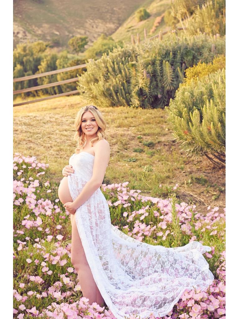 

Women s Lace Strapless Maternity Dress for Photography, Sleeveless, 2021 Europe America Style, Long Train Small белый