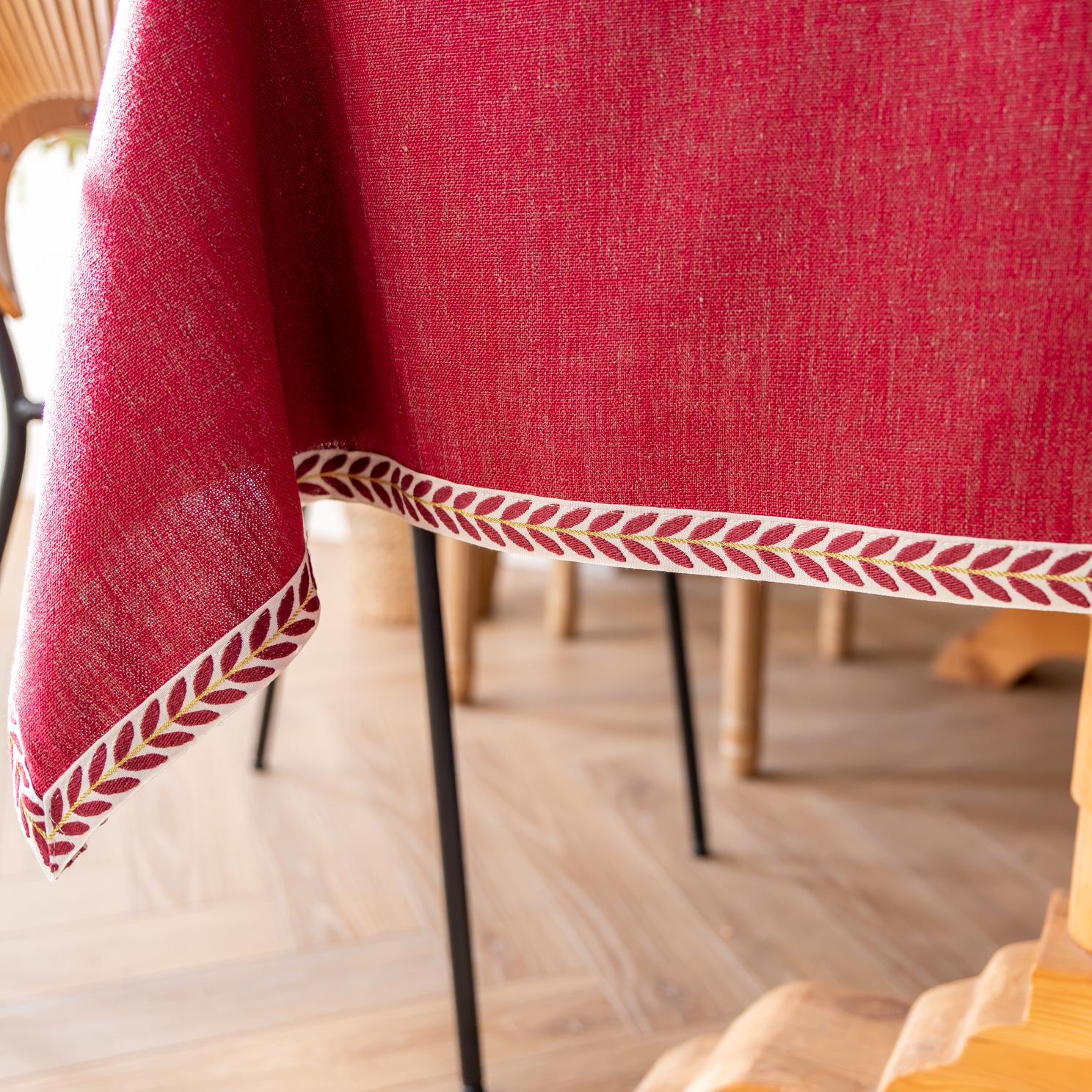 

New Embroidered Edge Table Cloth High Quality Outdoor Table Mat Plaid Solid Color Thickened Cotton And Linen Table Cover 40*60cm