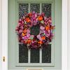 Artificial Fall Wreath With Orange Roses, Purple Hydrangeas, Leaves, 18-inch Front Door Decor