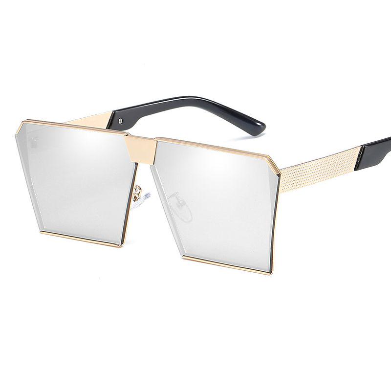 Top Oversized Flat Lens Square Sunglasses Men Women Fashion Metal Large Glasses