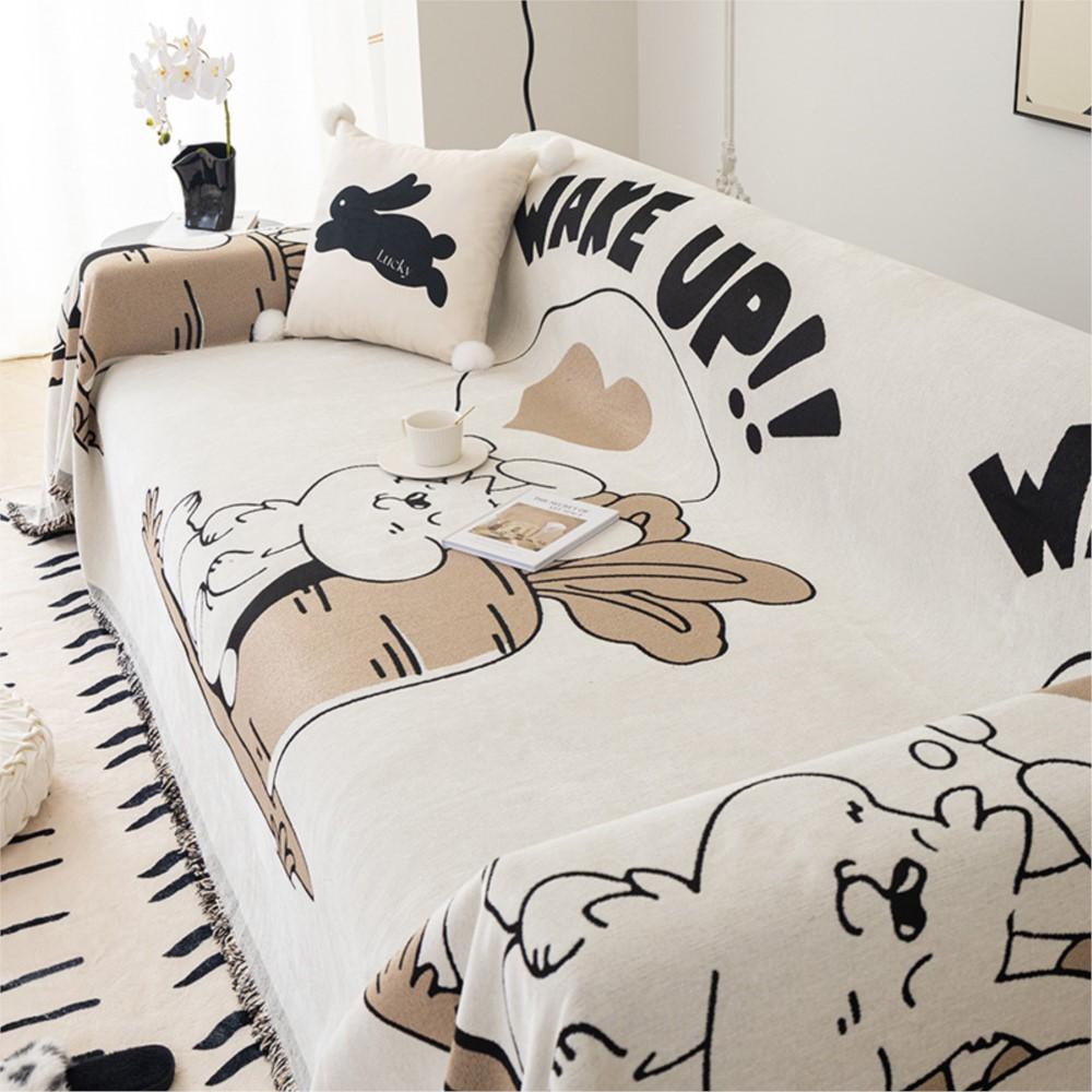 Kreslený Vytištěný Střapec Potah na Pohovku Jednolůžkový Celoroční Přehoz Prach Ochrana proti Kočičím Škrábancům Ochranný Potah Pohovka Deka Podložka