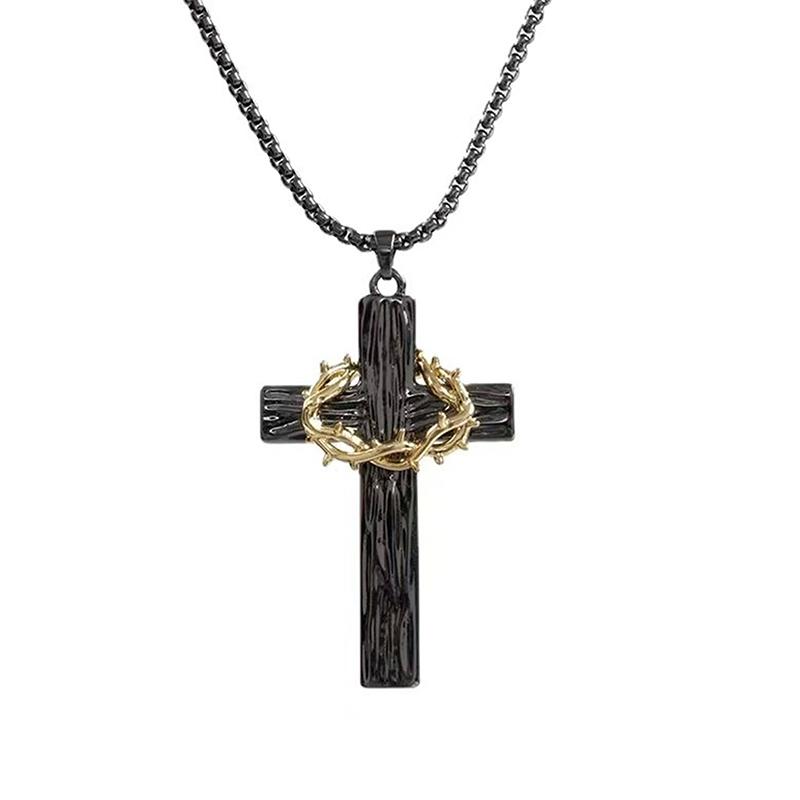 1Pc/Pair Hip Hop Thorns Cross Necklace For Women Men Personalized Cross Pendant Earrings Niche Sweater Chain Jewelry Gifts
