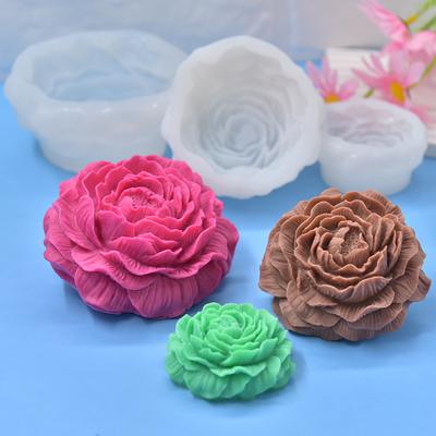 1/3/5 Stück 3D Pfingstrose Silikonform Set, S/M/L DIY Kerzen- & Seifenformen für Wachs, Harz, Gips, Valentins-/Hochzeitsdeko