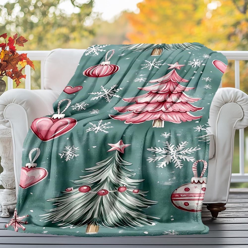 1pc Christmas tree snowflake Outdoor Flannel Blanket Soft Warm All-Season Throw for Sofa Bed Car Camping Office, Cozy Gift Idea1141S