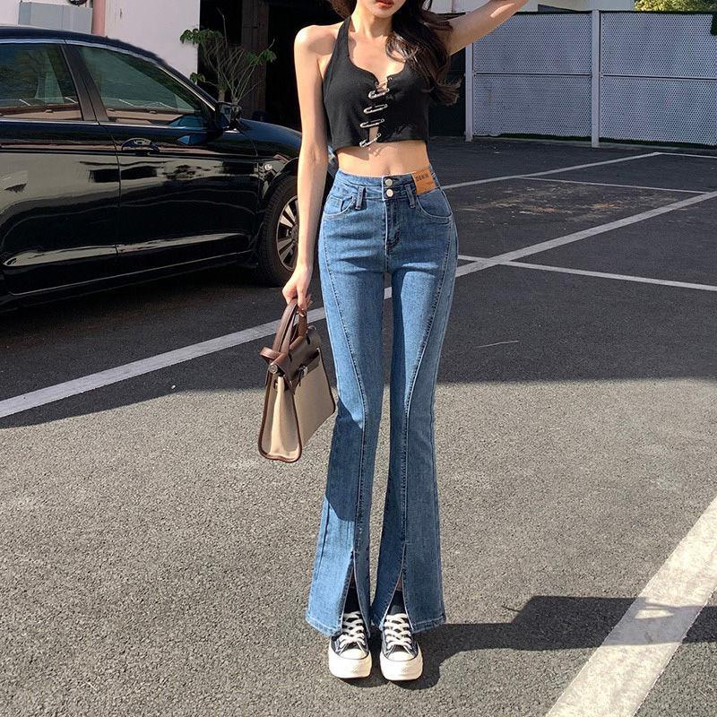 Classic Denim Jeans For Women High Waist Slim Fit With Stretch And Open Crotch For Casual Wear
