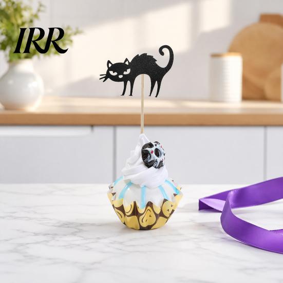 Halloween Dessert Decoration 8 Pcs Cat Cupcake Topper, Black Cake Cute Kitten Topper for Creamy Desserts Food Pick Baby Shower Birthday Wedding Party