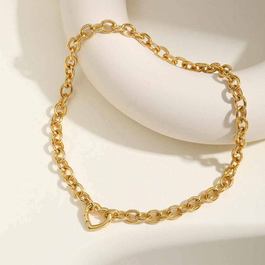 Chunky Heart-Shaped Clasp Necklace for Women Stainless Steel Round Rolo Chain Necklaces High-Quality Jewelry Gift