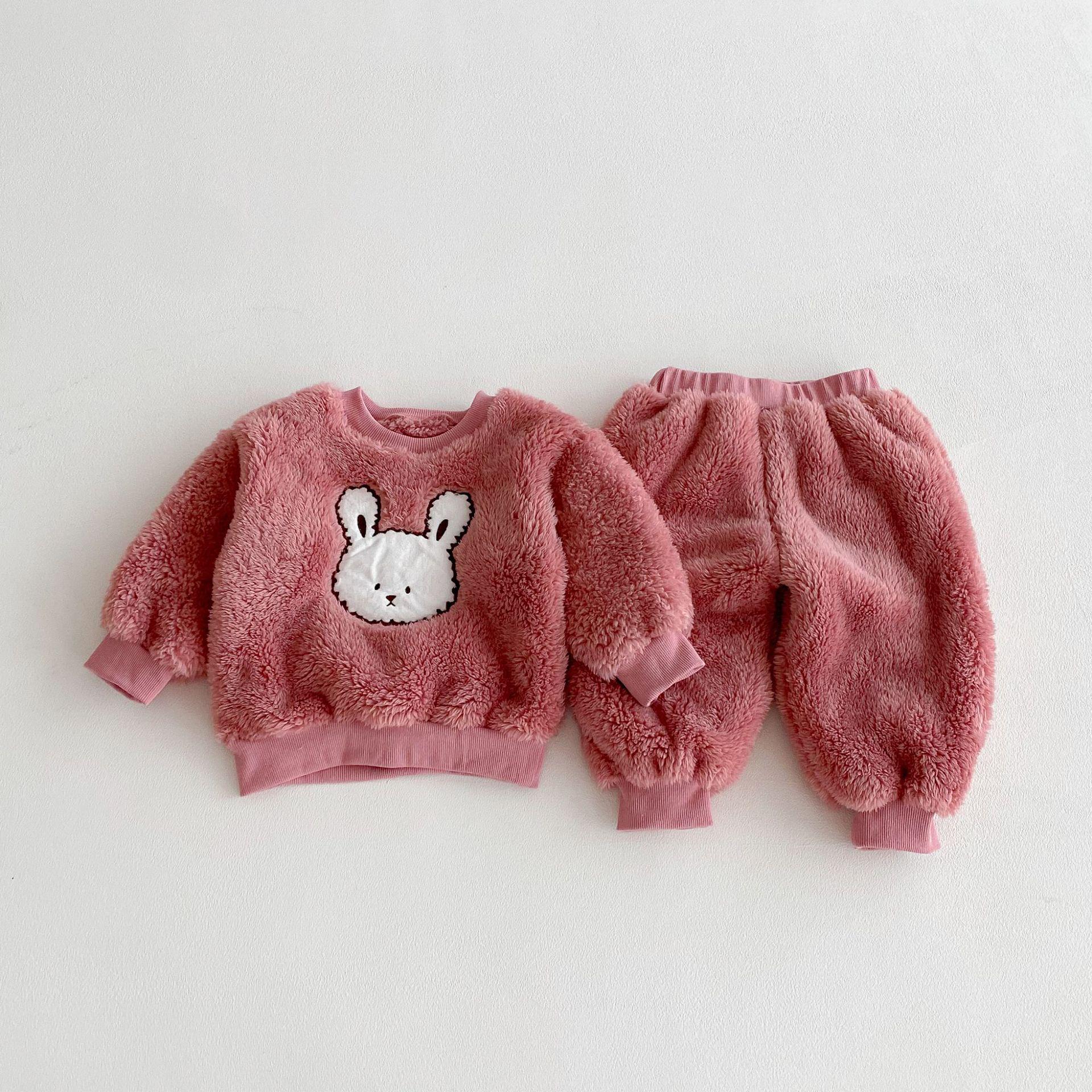 

Kids Winter Arctic Velvet Cartoon Bear Pajama Set - Thick Warm Two-Piece for Boys & Girls 100cm рожевий