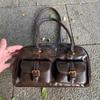 Vintage Boston Pillow Shoulder Bag Large Capacity Underarm Bag With Retro Hardware Women Textured Pu Leather Commuter Handbag