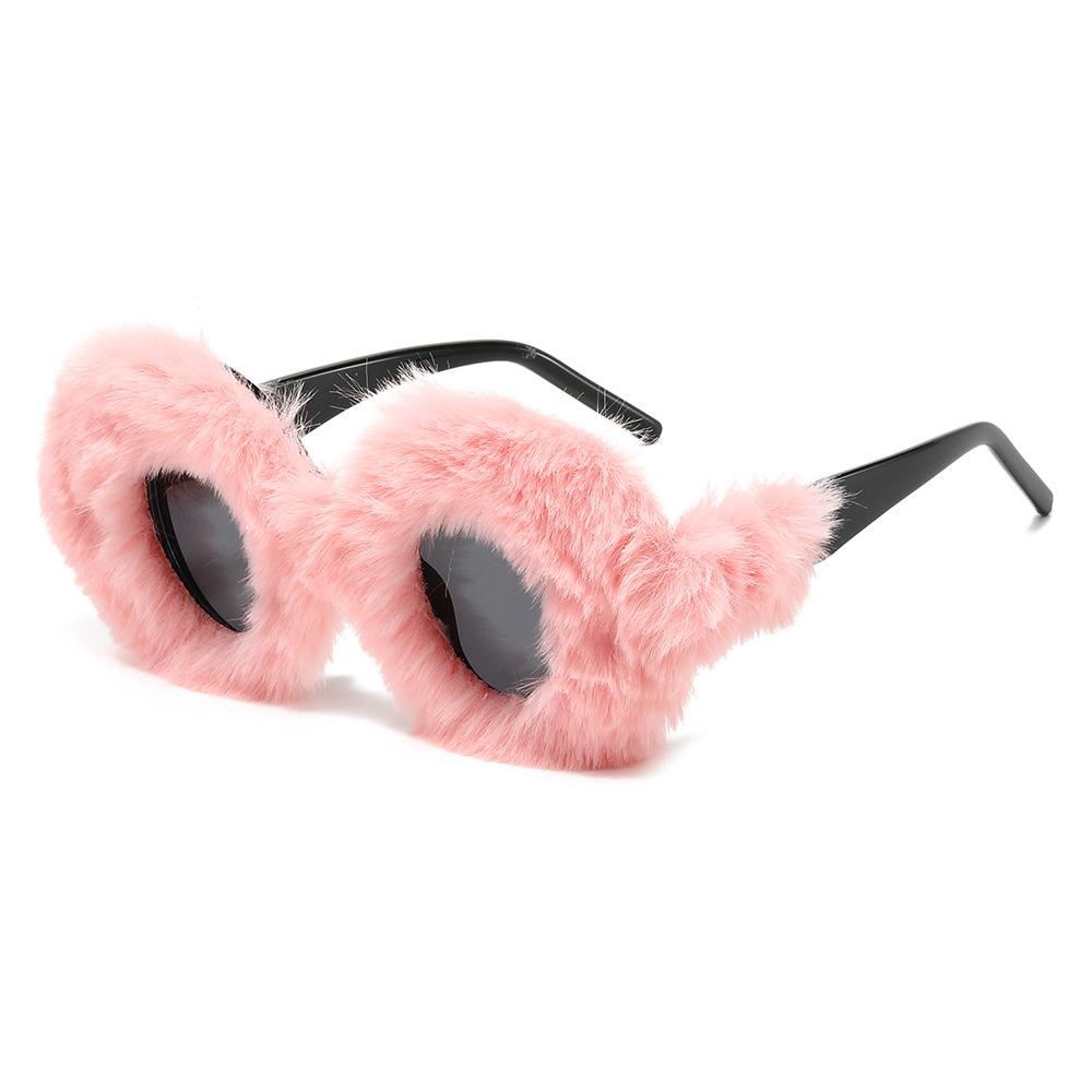 New Arrival Round Plush Sunglasses For Women Party Vintage Oversized Decorative Glasses Winter Thermal Fluffy Eyewear Uv400