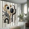 Artistic Botanical Shower Curtain – Golden Accents, Black & Gold Abstract Leaf Design, Polyester with Hooks, Machine Washable