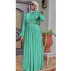 African Women's Muslim Long Sleeve Chiffon Pleated Skirt Dress with Belt