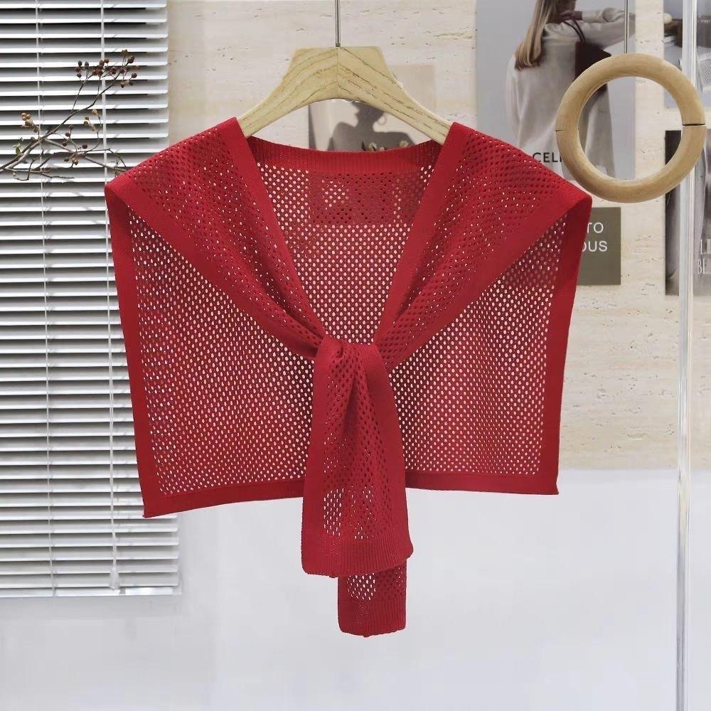 Hollow Out Knitted Shawl Scarf Lightweight Sun Protection Scarf Fashion Shawl Wrap Women красный
