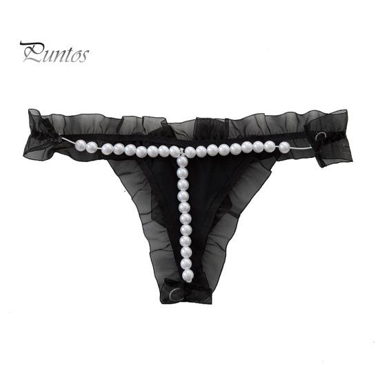 Damskie stringi ze sztucznej perły koronkowy pasek Spaghetti otwarte krocza jednokolorowe niskiej talii uwodzicielskie elastyczne gorące damskie majtki typu stringi bielizna