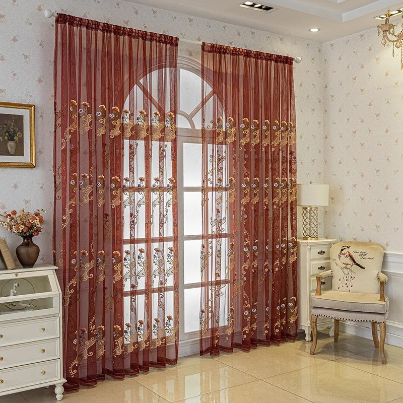 Flowers Red European Jacquard Printed Decorative Doorway Curtains - Elegant Floral Design Perfect for Bedroom, Office, Living Room, Kitchen