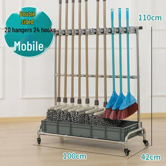 Stainless Steel Movable Floor Mop and Broom Holder