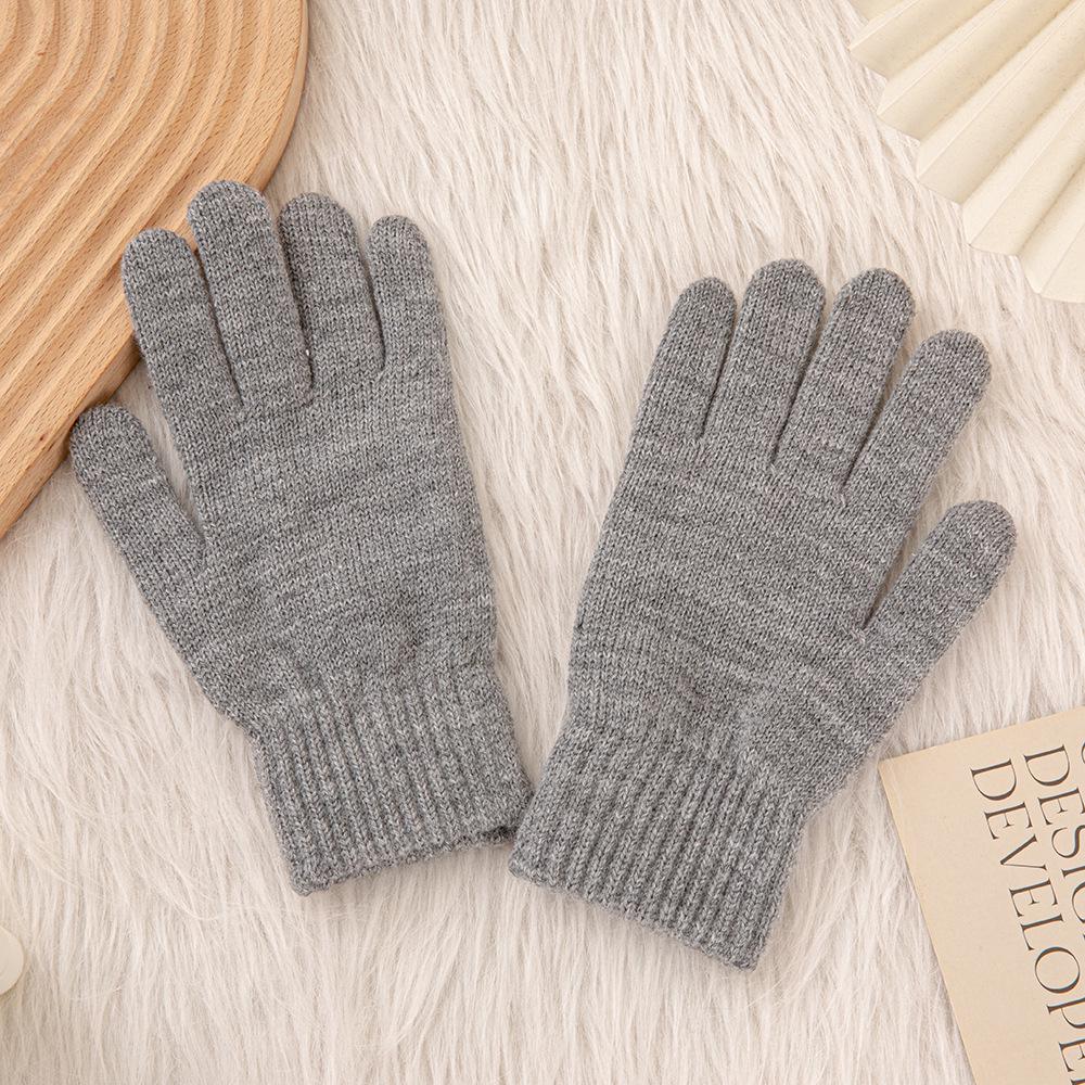 Touchscreen Solid Color Plus Velvet Gloves - Open Five-Finger Hand-Knitted Winter Warmth for Men and Women