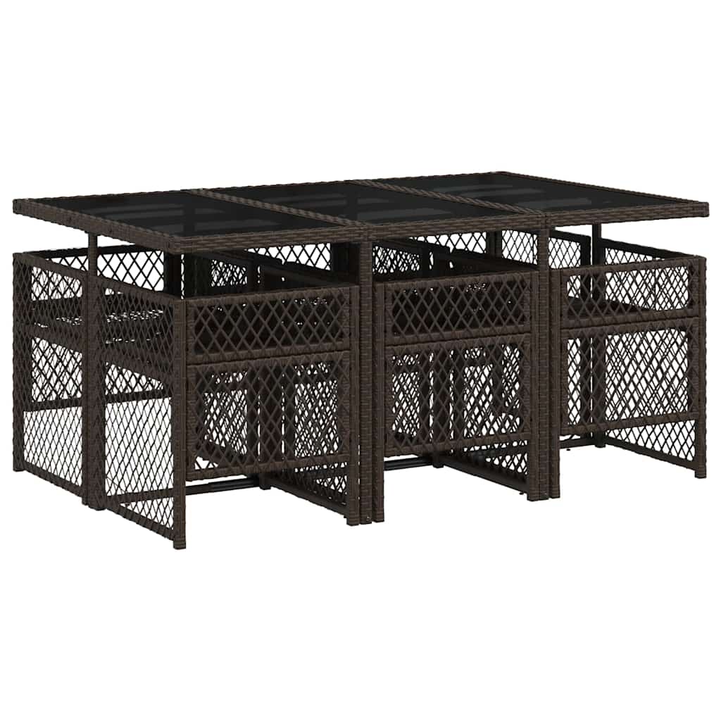 7 Piece Outdoor Dining Set with Cushions Brown Poly Rattan