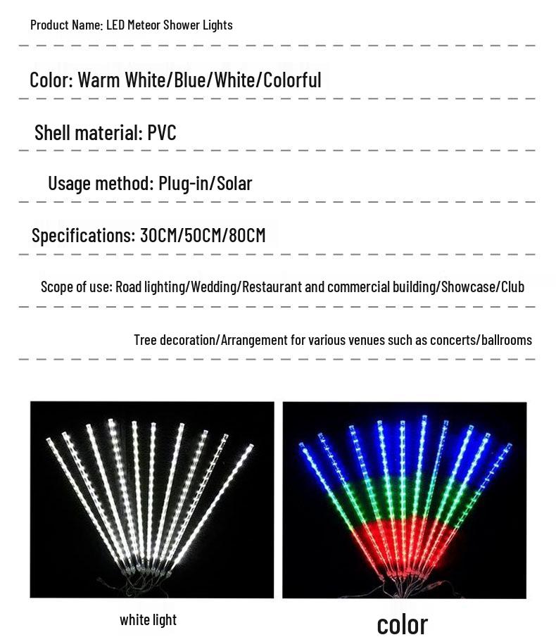 Outdoor Waterproof LED Meteor Shower Lights – Colorful Flashing String Lights for Tree, Landscape, and Festival Decoration