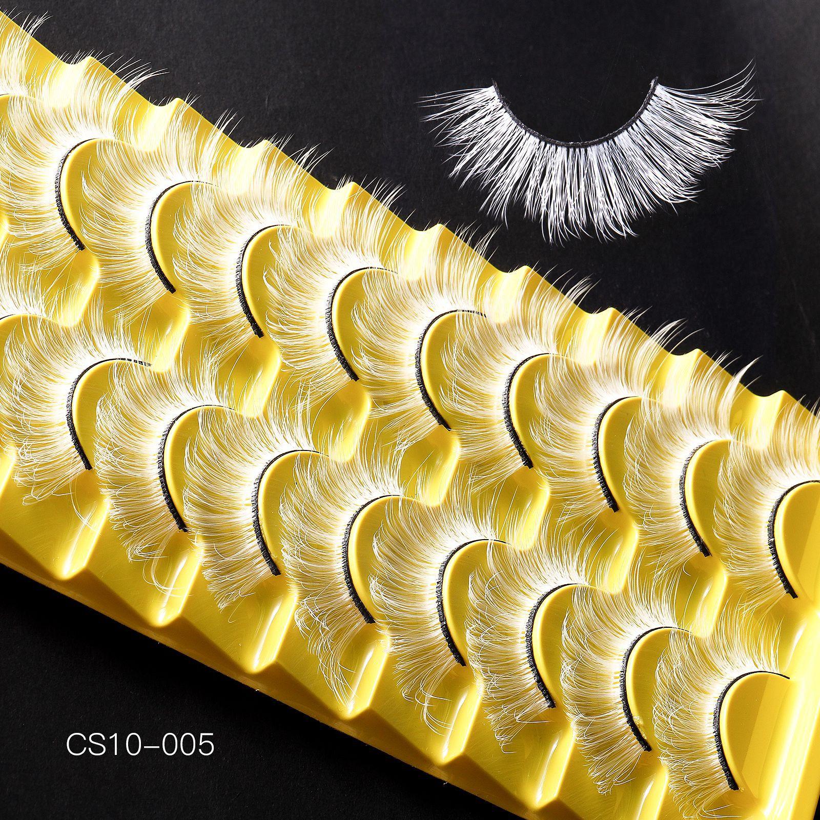 

10 пар белых накладных ресниц из химического волокна, фестивальный стиль, сценический макияж, ресницы для вечеринки