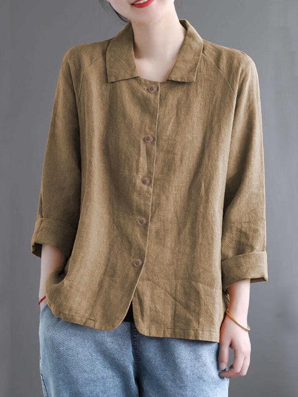 Damen Baumwolle Leinen Hemdjacke - Frühling/Herbst Vielseitig Einfarbig mit Sonnenschutz