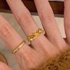Light Luxury Exquisite Hollow Out Leaf Rings for Women Vintage Palace Style Wire Drawing Yellow Ring High Quality Jewelry