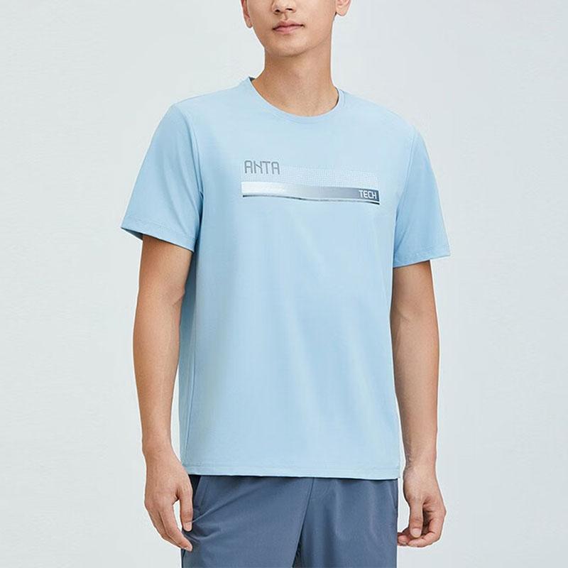 Anta Comprehensive Training Series Letter Print Round Neck Short Sleeve T-Shirt Men Tops Light-Blue 152337118-2