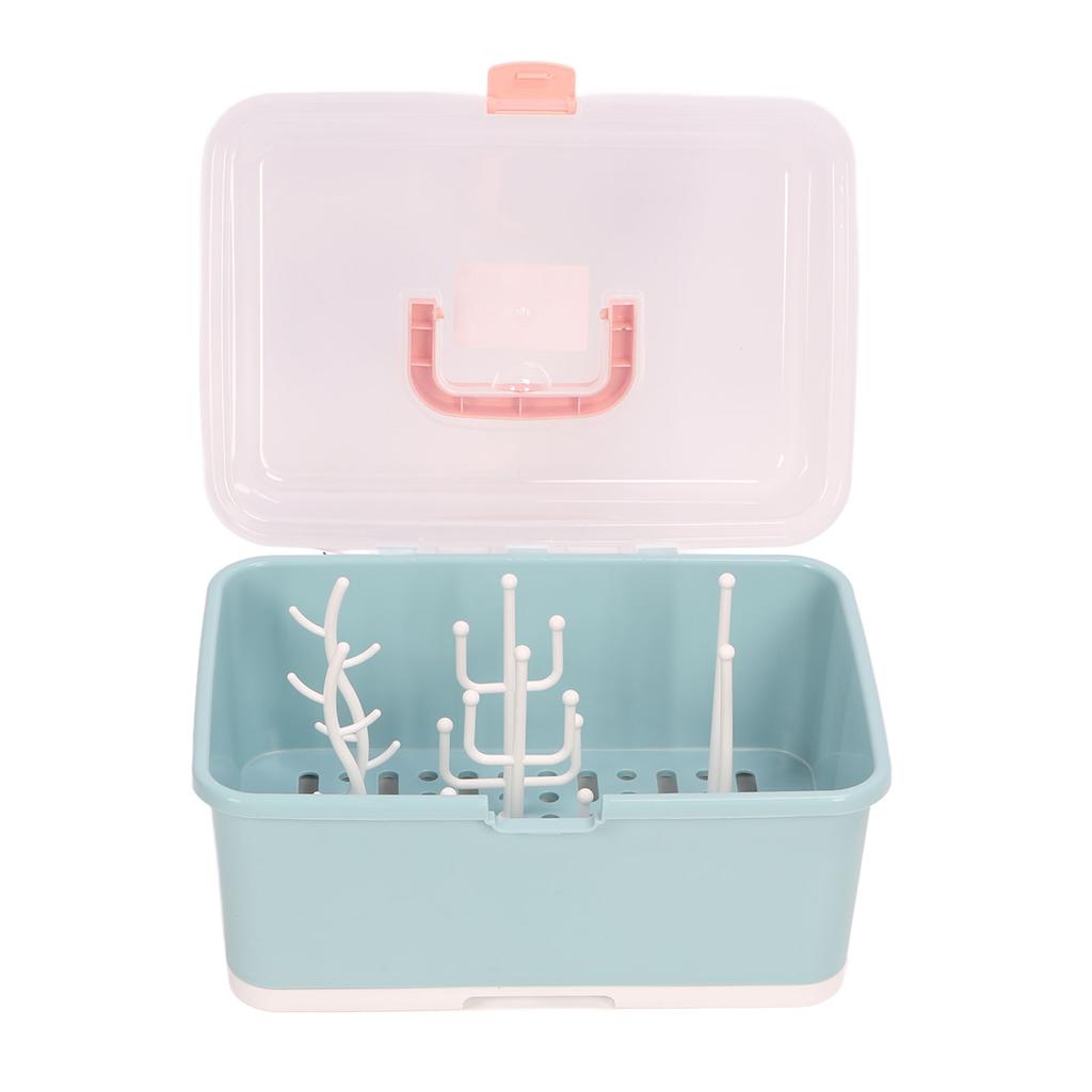 Babyflaschen-Abtropfgestelle Tragbare Aufbewahrungsbox für Stillflaschen Geschirrorganizer mit Deckel für