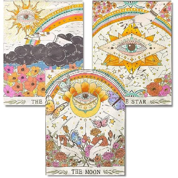 GemZono 3 Pieces Tarot Sun Moon & Stars Adult Diamond Painting Kit, 5D Diamond Art Round Full Diamond Painting Kit, Polka Dot Diamond Digital