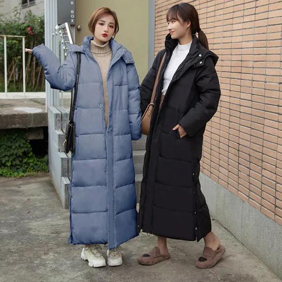 WTEMPO Dámské Zimní Dlouhé Bundy s kapucí Boční dělené Větruodolné Chladuvzdorné Zateplené kabáty Velké velikosti Bavlněné vycpané parky