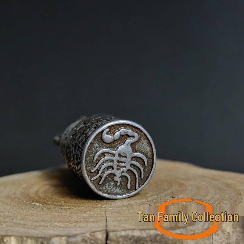 Old Tibetan Sky Iron Scorpion Seal Ornament: Five-Pronged Vajra Dharma Solid Iron Tool.