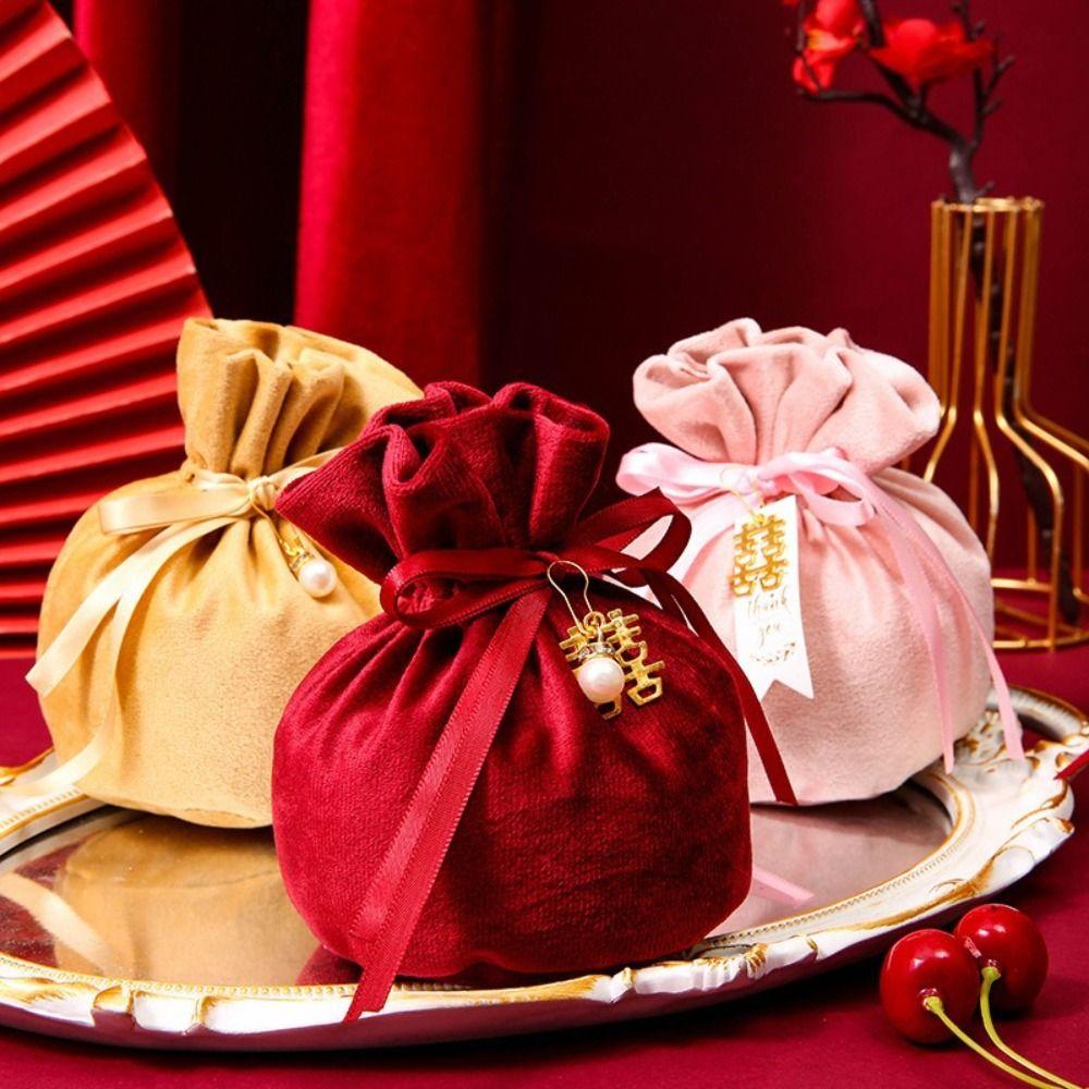 Velvet Drawstring Candy Bag Traditional Wedding Gift Bag Flannel Gift Bag Candy Pouches