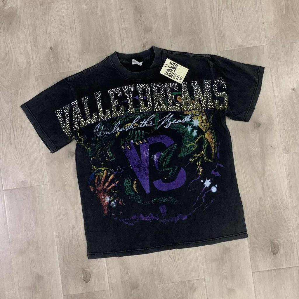 DRIPX T-shirt da uomo a maniche corte, 100% cotone, morbida, comoda e casual, vestibilità larga streetwear, modello a fantasia 'Valley Pattern 1'