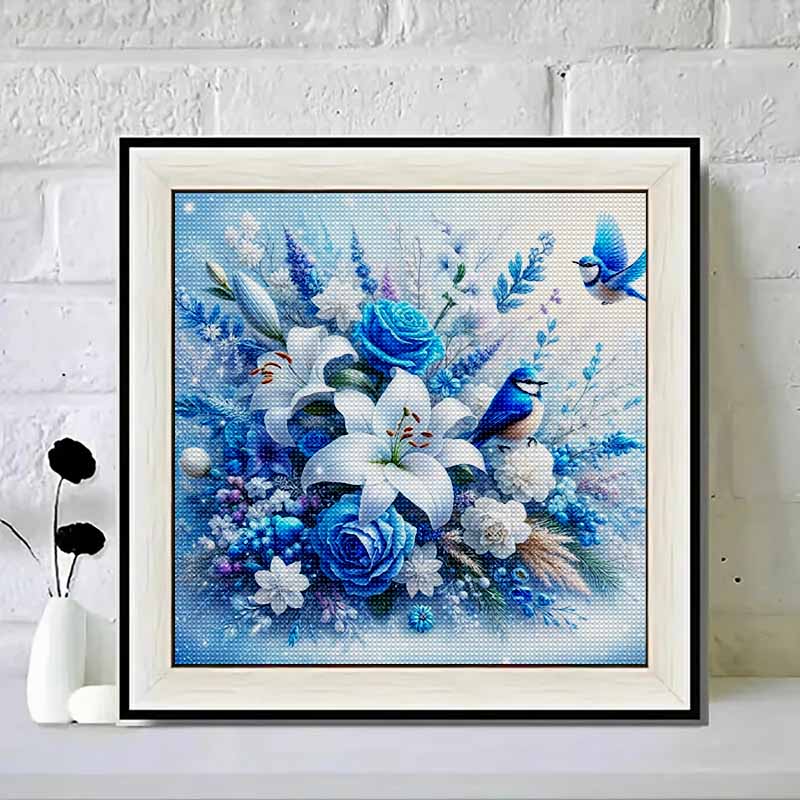 New Arrival 5D DIY Full Circle Diamond Painting "Blue Flowers and Birds" Embroidery Cross Stitch Home Decor Gift