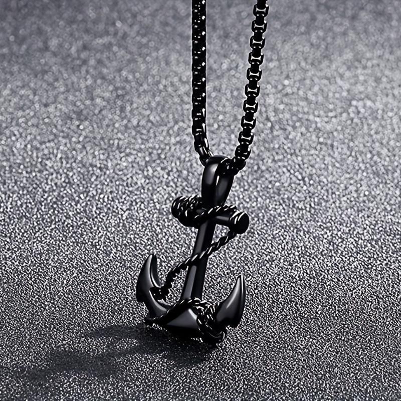 Mens Stainless Steel Anchor Pendant Necklace Vintage Mooring Anchor Durable Stylish Jewelry for Men
