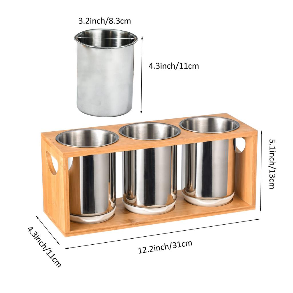 IMEEA Chopstick Holder, Cutlery Stand, Stylish, Tabletop, Stainless Steel, Bamboo Cutlery Case, Kitchen Storage