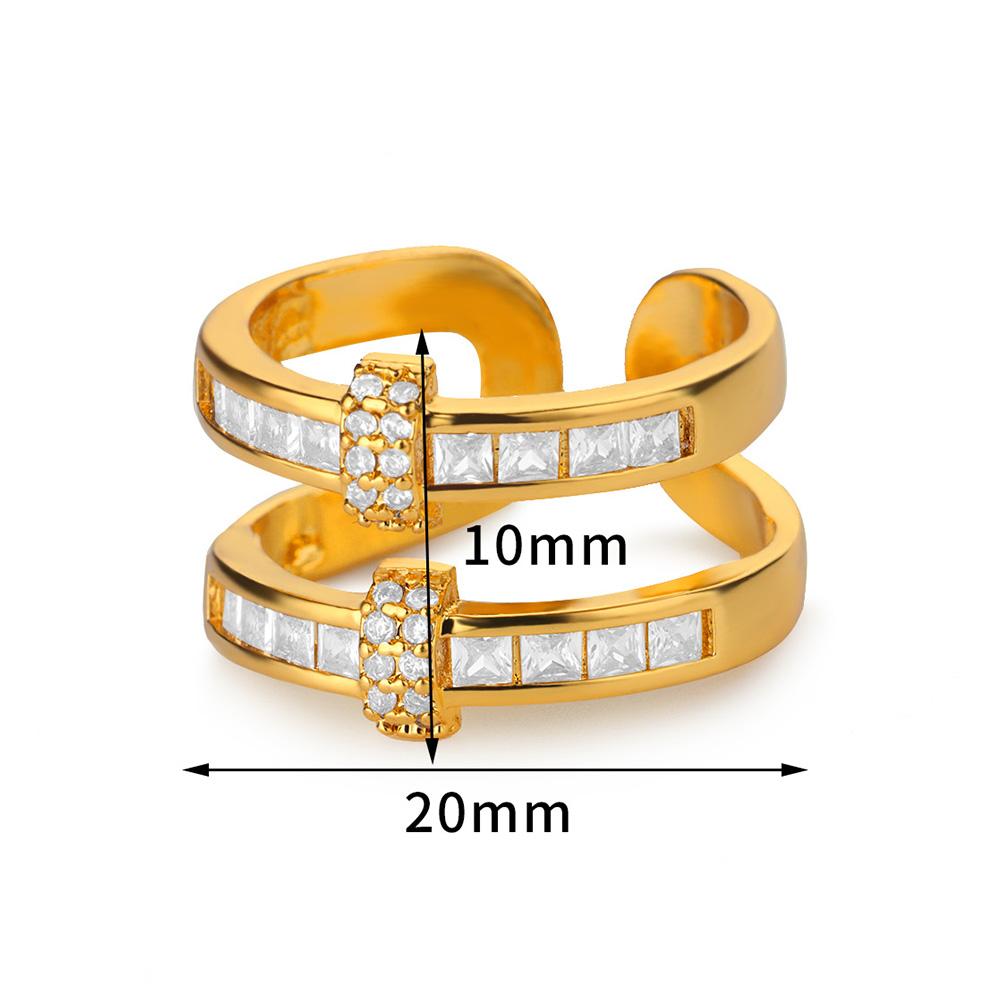 Stainless Steel Chain Shaped Rings for Women Gold Color Open Ring with White Zircon Punk Party Charm Jewelry Prom Accessories