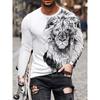 Spring and Autumn Round Neck 3D Animal Wolf Lion Pattern Printed Top Fashionable Casual Long Sleeved Men's T-shirts