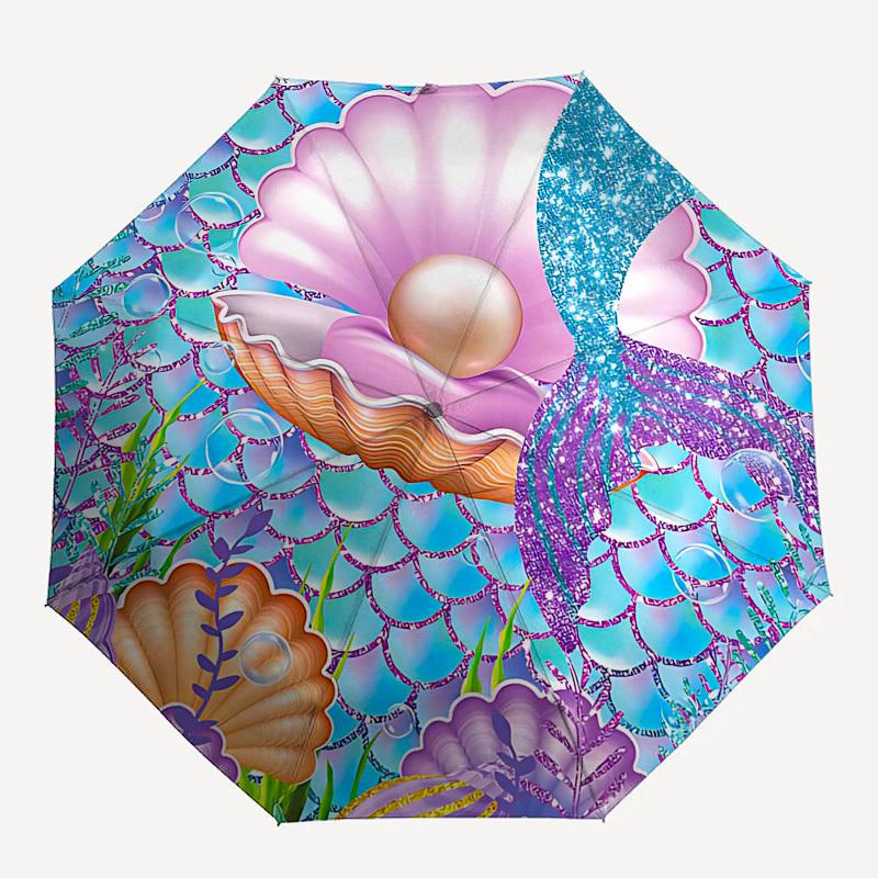 1PC Mermaid Shell Umbrella-8-Rib Reinforced Portable Folding Travel Suitable for All Seasons Outdoor Daily -Z0478