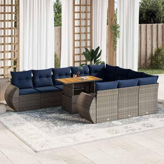 VidaXL Salon de jardin 11 pcs avec coussins gris résine tressée, ensemble de canapés d'extérieur, ensemble de canapé d'angle 3327316