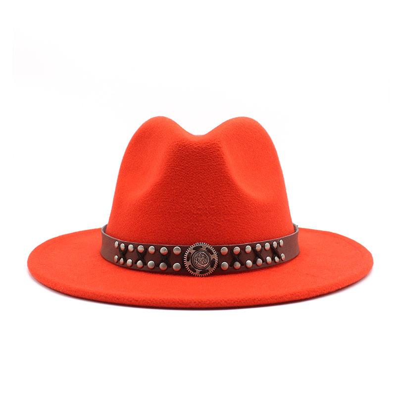 Ji Nan Ladies Wool Jazz Hat Big Eaves Hat Trendy Flat Edge Top Hat
