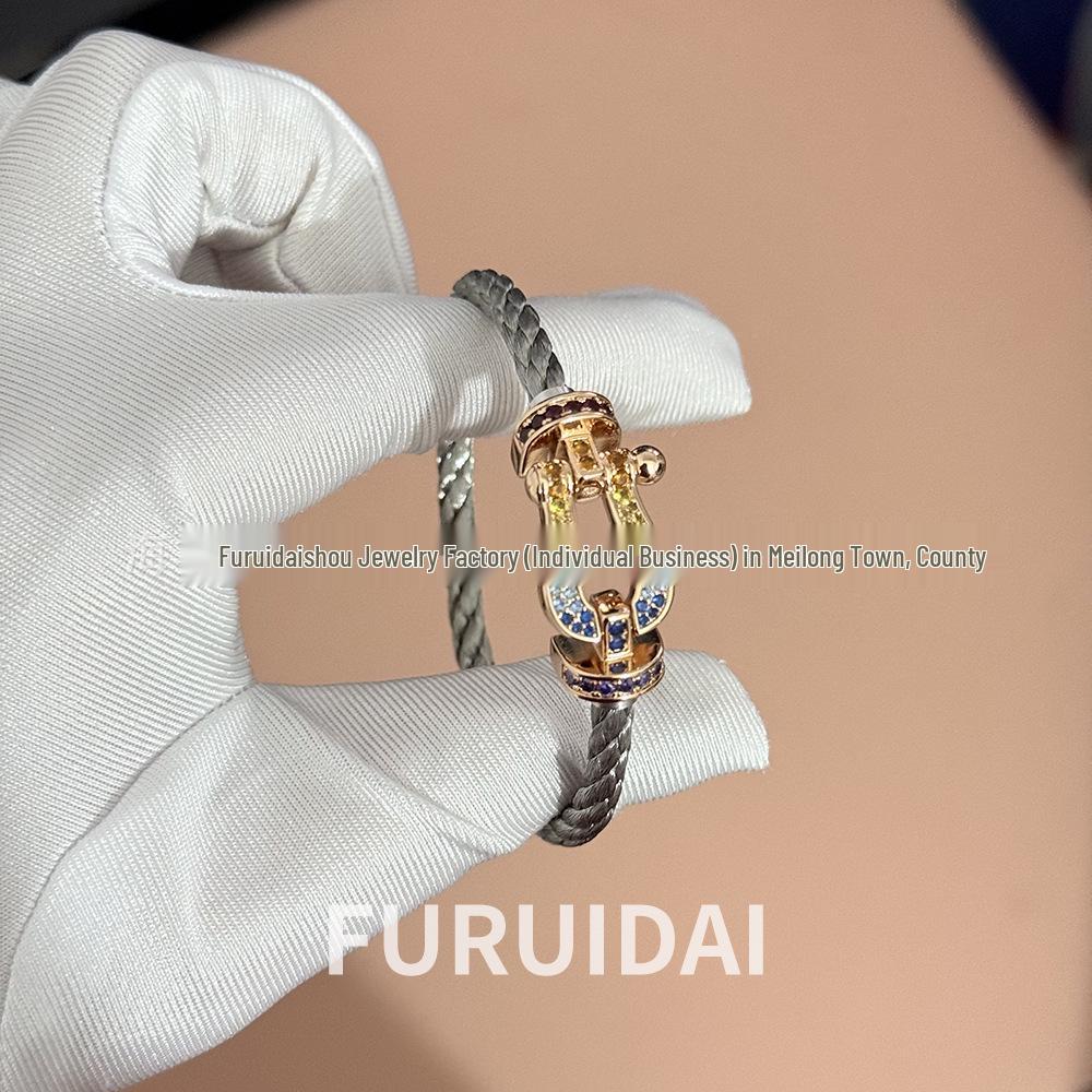 Fei Family Diamond Horseshoe Bracelet: Zodiac-Themed DIY Steel Wire for Couples