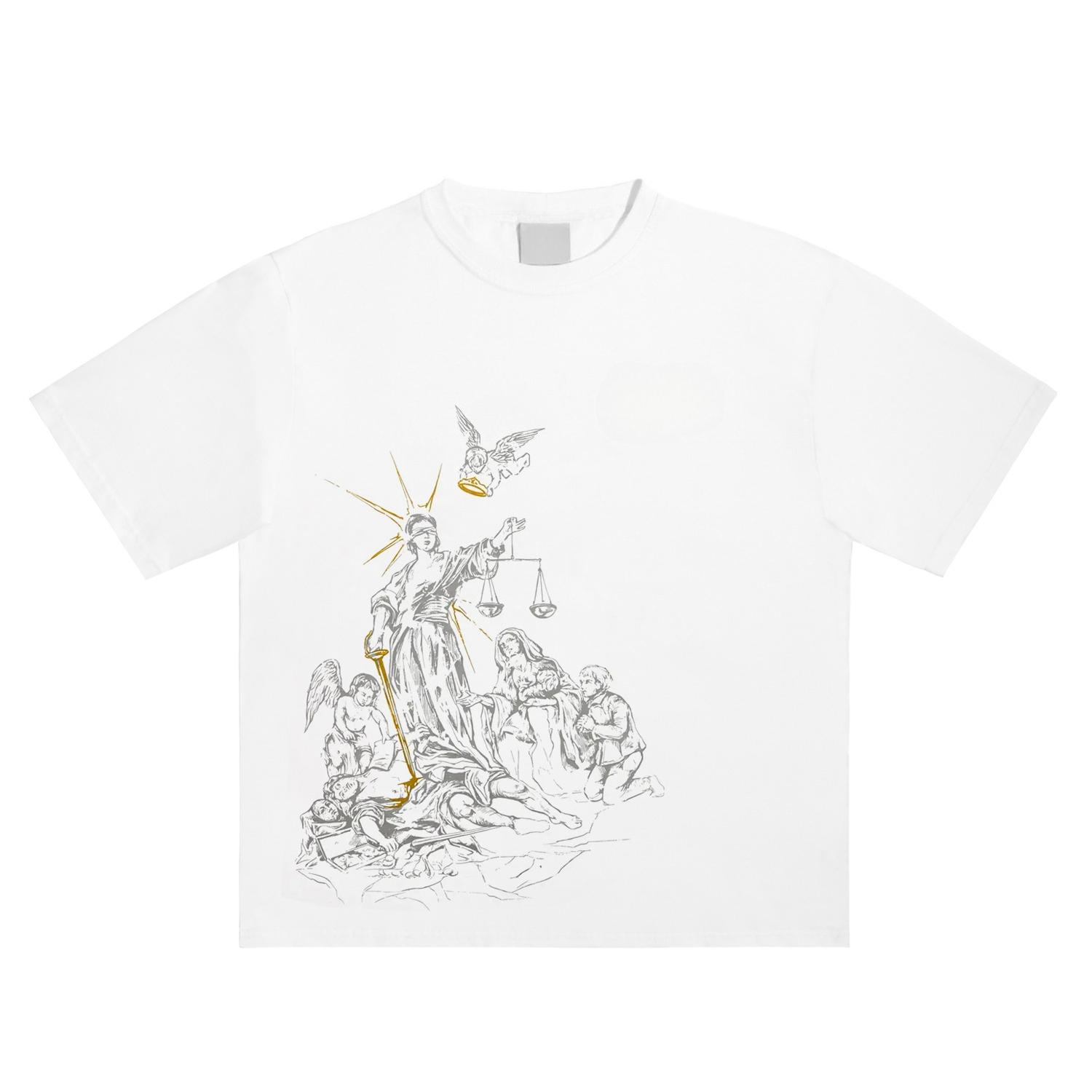 

Oversized Streetwear Men s Clothing Justice Graphic Angel Print White Tshirt Cotton Hip Hop Short Sleeve Tops Goth Y2k T Shirts S