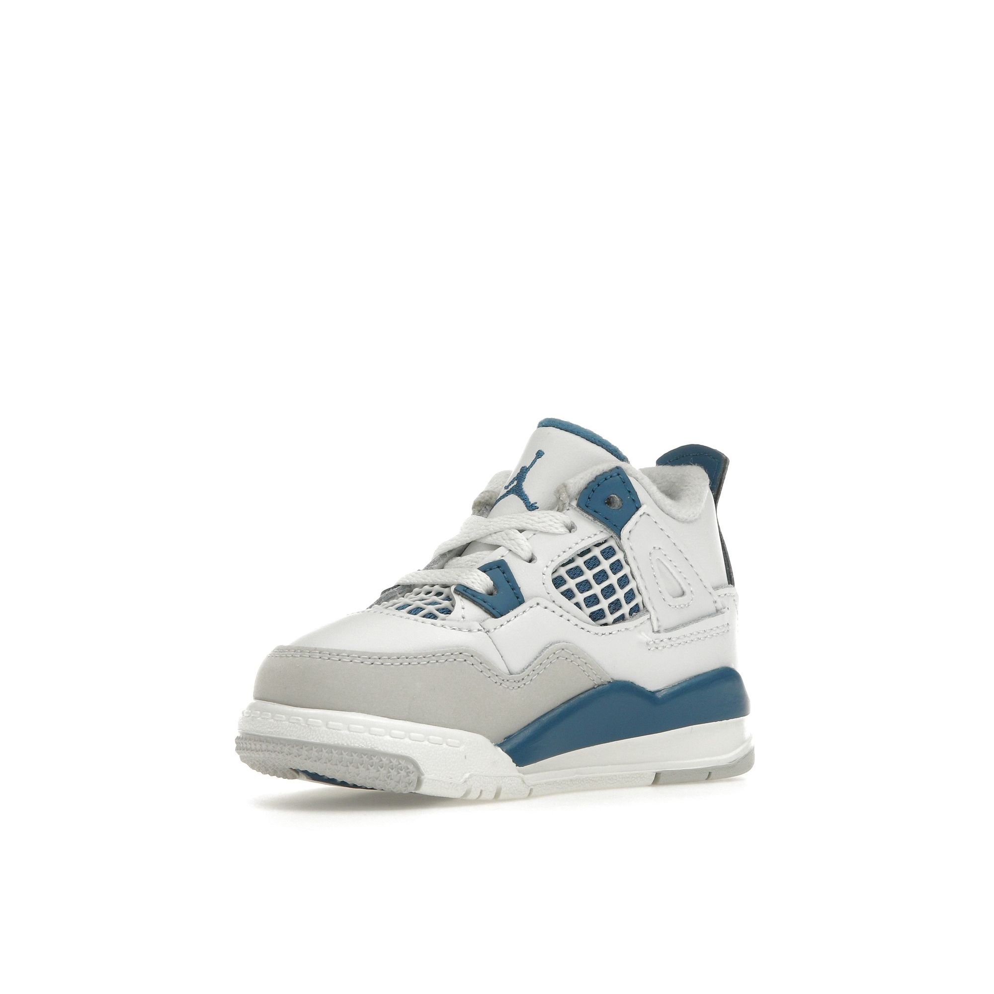 Детские кроссовки Air Jordan 4 Retro TD Military Blue 2024 Бело-белые Нейтрально-серые — фото 4