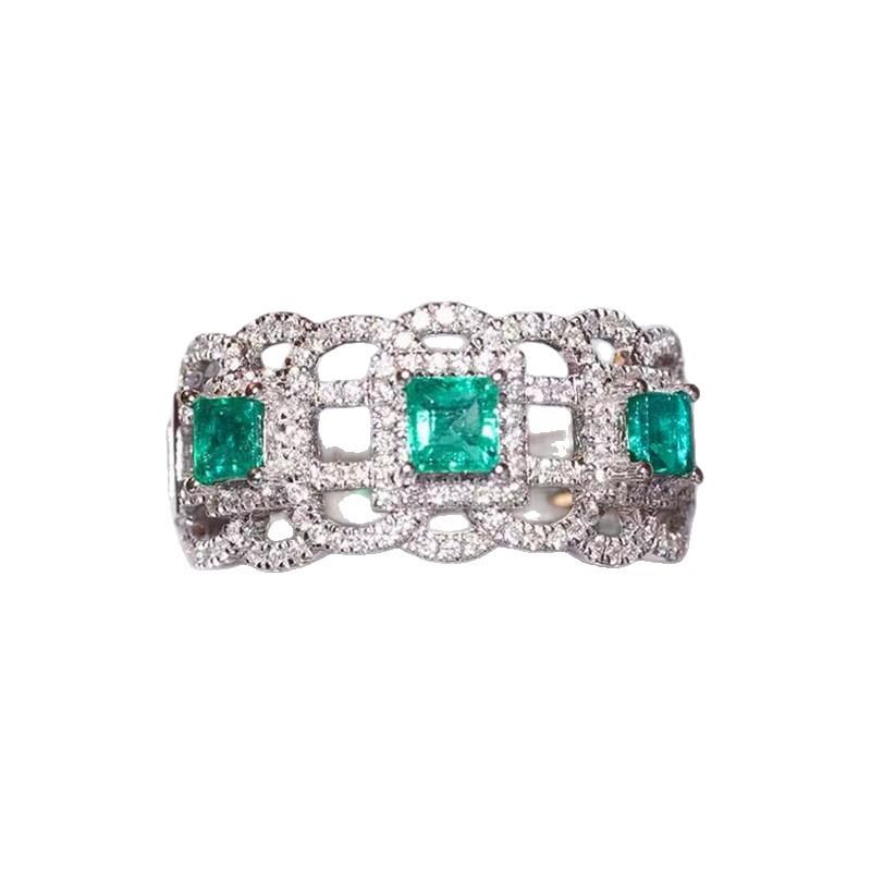 Trend Silver Fashion Hollow Inlaid with Full Diamonds Rings for Women Exquisite Small Square Emerald Ring Wedding Jewelry