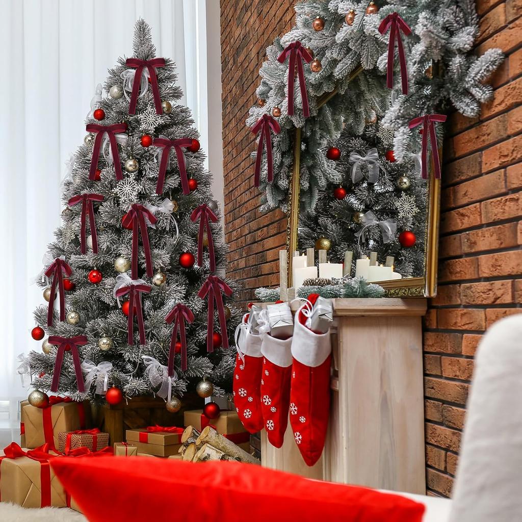 24 szt. Aksamitne kokardy ozdoby na choinkę Vintage aksamitne kokardy wstążkowe na girlandę, wieniec, dekoracje świąteczne do wnętrz